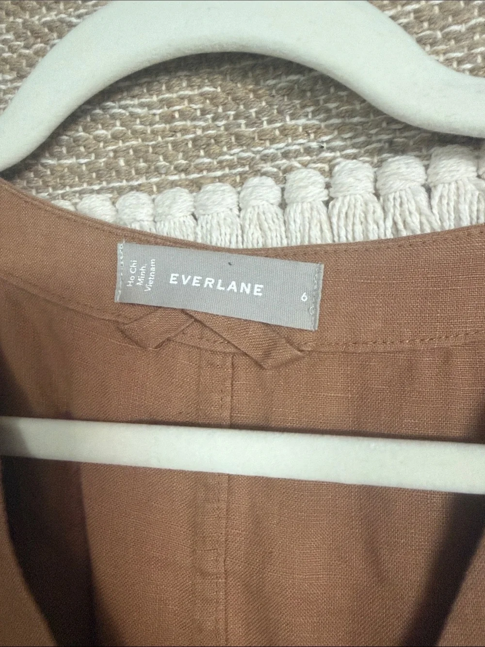 Everlane Camel Short-Sleeve Button-Front Linen Jumpsuit